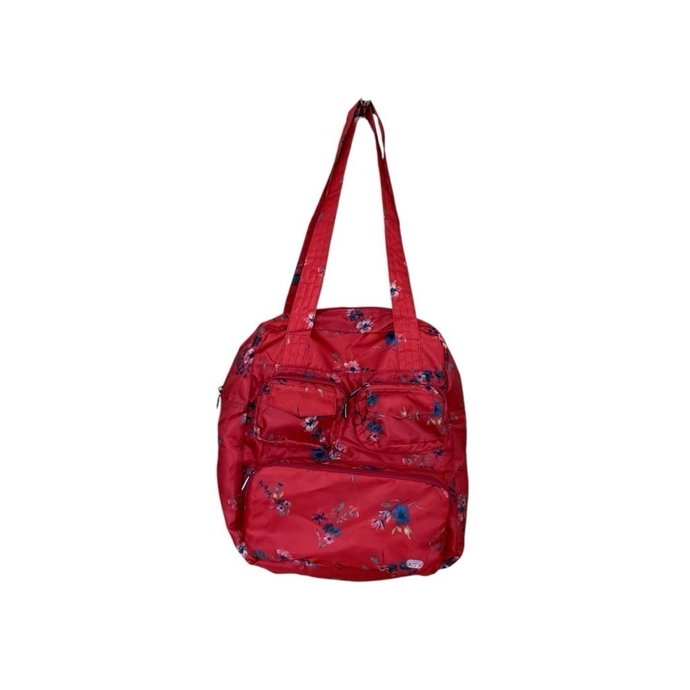 Lug Puddle Jumper Red Floral Tote Packable Trolly Sleeve EUC - Picture 4 of 8
